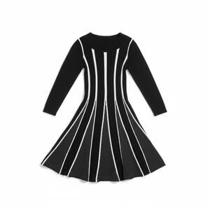 Rochelle Black Knit Fit Flare Dress Striped Elegant Preppy Chic S